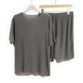 thumbnail image 3 of APEXFWDT Men's Ice Silk Pajamas Set Casual Short Sleeve Shirts and Shorts Soft 2 Piece Loungewear Soft Comfy Summer Sleepwear L,Gray, 3 of 4