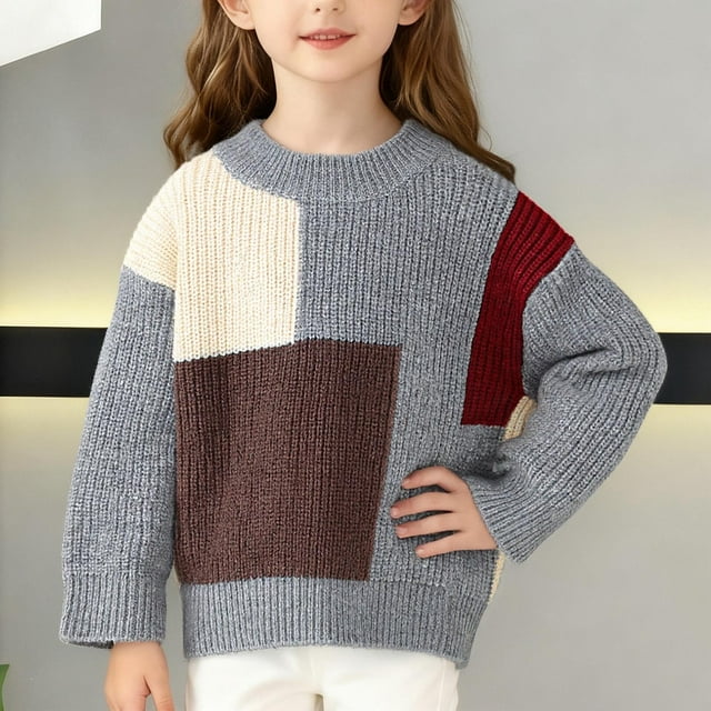 Cowsor Toddler Neck Ribbed Knit Sweater Baby Boys Girls Fall Winter Cozy Soft Warm Pullover Chunky Striped Sweatshirt