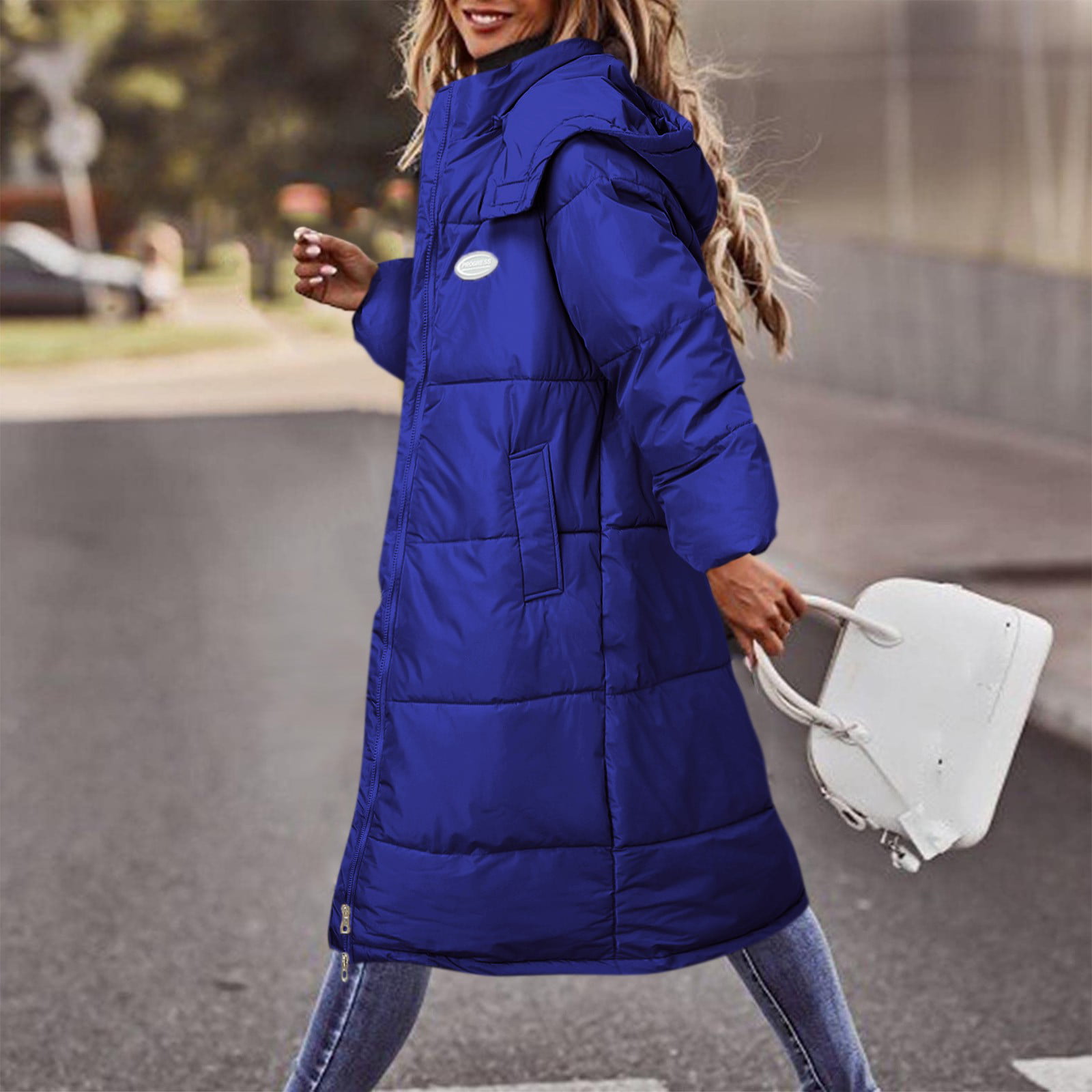 Entyinea Womens Plus Size Puffer Jacket Lightweight Long-Sleeve  Water-Resistant Puffer Coat A S 