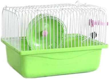 Small Pet Hamster Cage with Running Wheel Water Bottle Food Basin Portable Carrier House Mice Home Habitat for Going Out, Traveling (Green)
