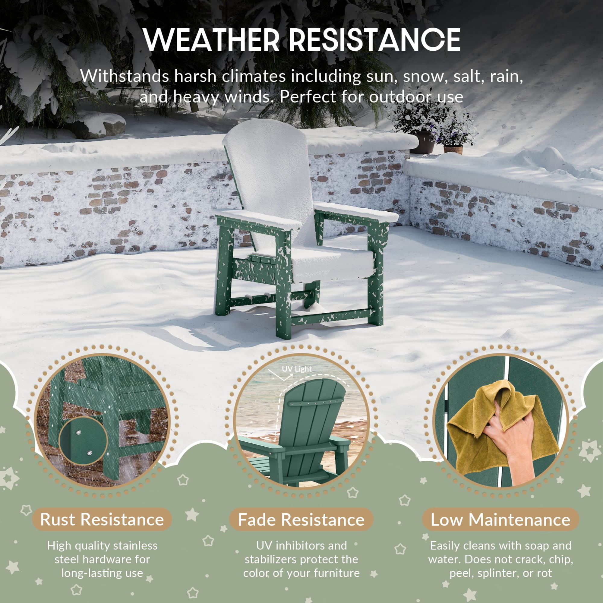WestinTrends Malibu 2-Piece Kids Outdoor HDPE Adirondack Chair With Square Side Table Set, Dark Green