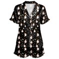 thumbnail image 4 of Outfits for Women Halloween Lightweight Graphic Print Lapel Short Sleeve Belted Ruffled Top And Shorts 2 Piece Loungewear Women's Clothing Sets L, 4 of 4