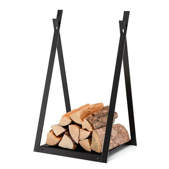 Barara King Fire Pit Wood Holders,Firewood Storage Rack Triangle Firewood Rack with Raised Base for Fireplace Fire Pit-Black