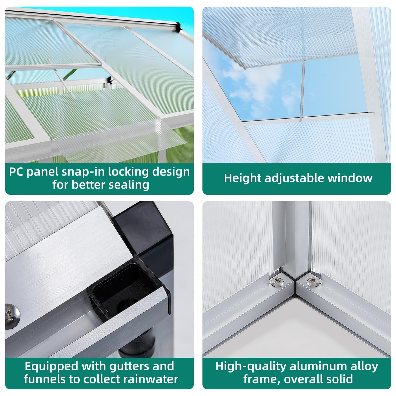 6x8 FT Greenhouse for Outdoors,Polycarbonate Greenhouse with Quick Setup Structure and Roof Vent,Aluminum Greenhouses Heavy Duty,Large Walk-in Greenhouse for Winter Garden,Backyard,Patio,Lawn