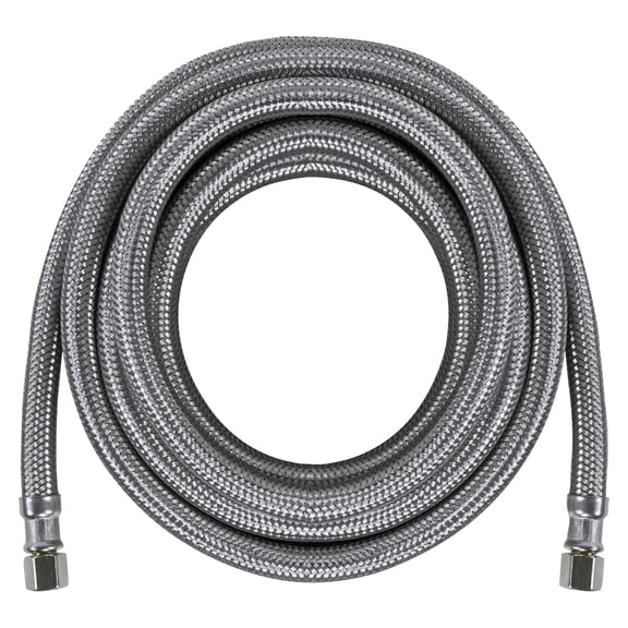 Certified Appliance Accessories Braided Stainless Steel PVC Ice Maker Connector with 1/4-In. Compression, 15 Ft.