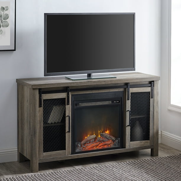 Manor Park Rustic Farmhouse Fireplace TV Stand with Sliding Doors for