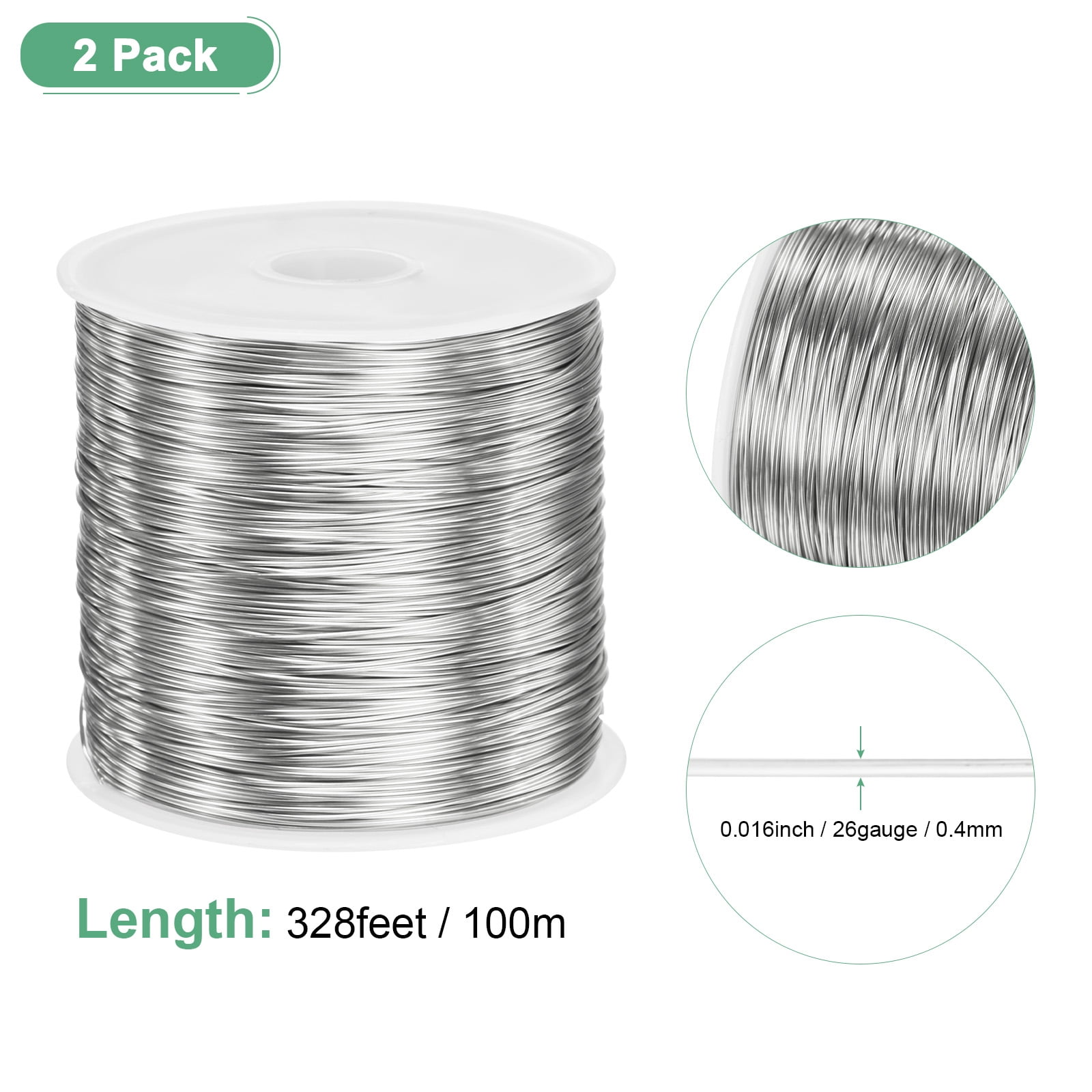 Uxcell 2Roll 0.4mm Jewelry Wire, 26 Gauge 328FT Craft Wire Copper Beading Wire for Jewelry Making, Soft Metal Wires [100M, Silver]