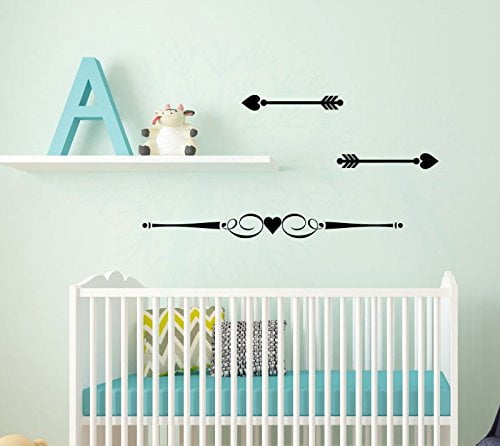 Heart Arrows Wall Stickers Vinyl Decals Scroll Modern Decor Set of 3, 23x4-inch, Black