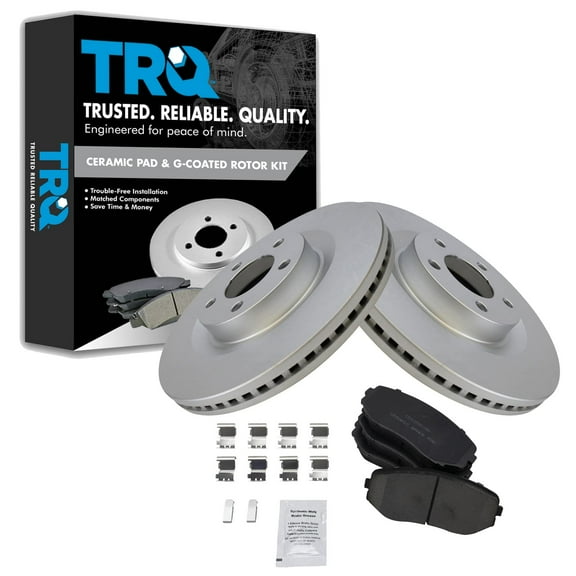 TRQ Front Brake Pad & Rotor Kit Brake Pads Brake Rotor Ceramic Premium G-Coated Fits Select 2007-2014 Ford Edge 2007-2015 Lincoln MKX