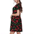 thumbnail image 2 of Sikiie Cherry Print Women's Short-sleeved Dress, Round Neck Slim Knee-length Dress, Summer Clothing Suitable for Daily Leisure and Vacation, 2 of 6