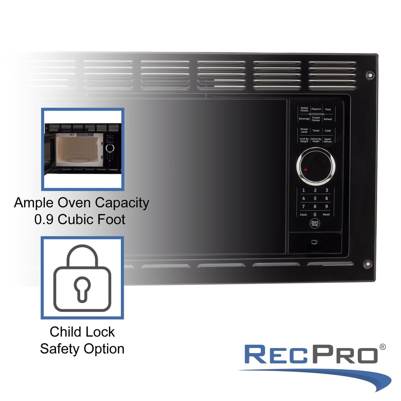 RecPro RV Microwave | .9 cubic ft Black Microwave with Trim Kit | 900 Watt (RPM-5-BLK) | Direct Replacement for Greystone