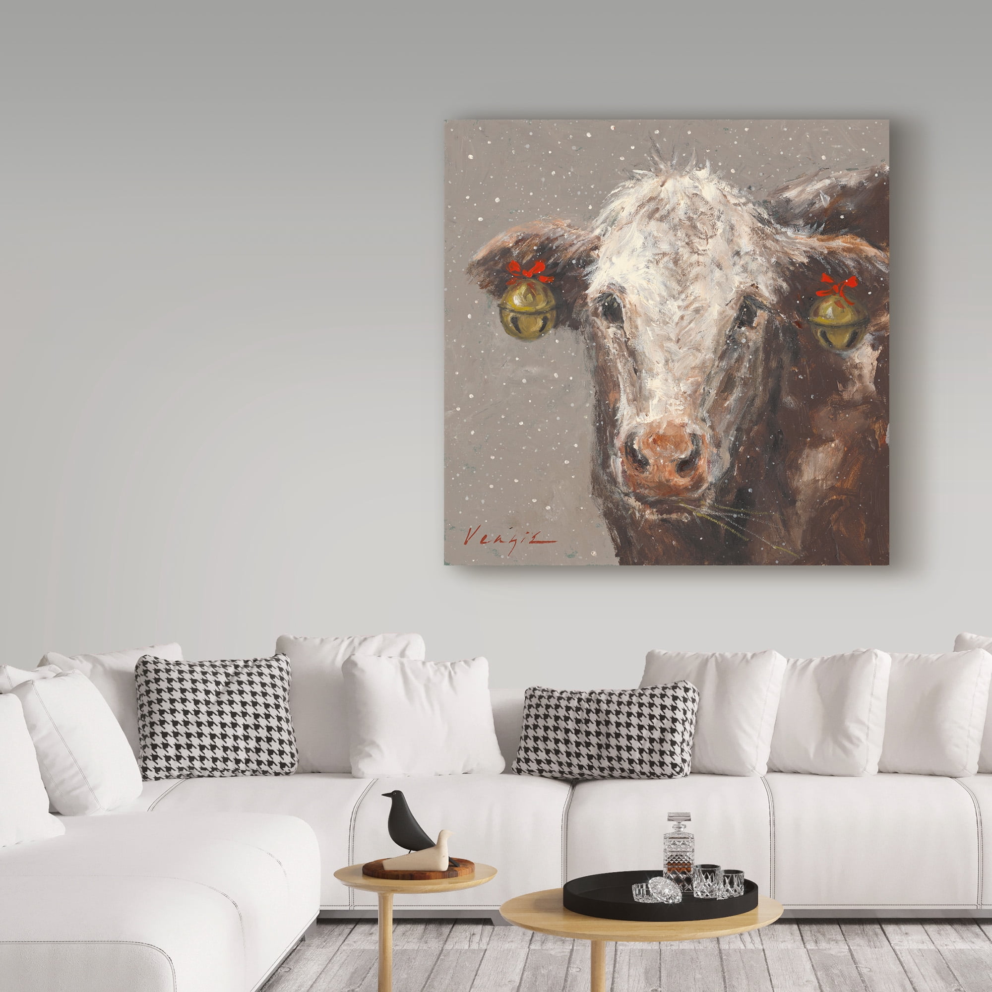 Mary Miller Veazie 'Patty The Brown Christmas Cow' Canvas Art