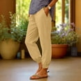 thumbnail image 6 of Women Linen Pants Summer Casual Gaucho Pants Drawstring Elastic Waist Wide Leg Slacks Loose Fitting Beach Attire Yellow M, 6 of 7