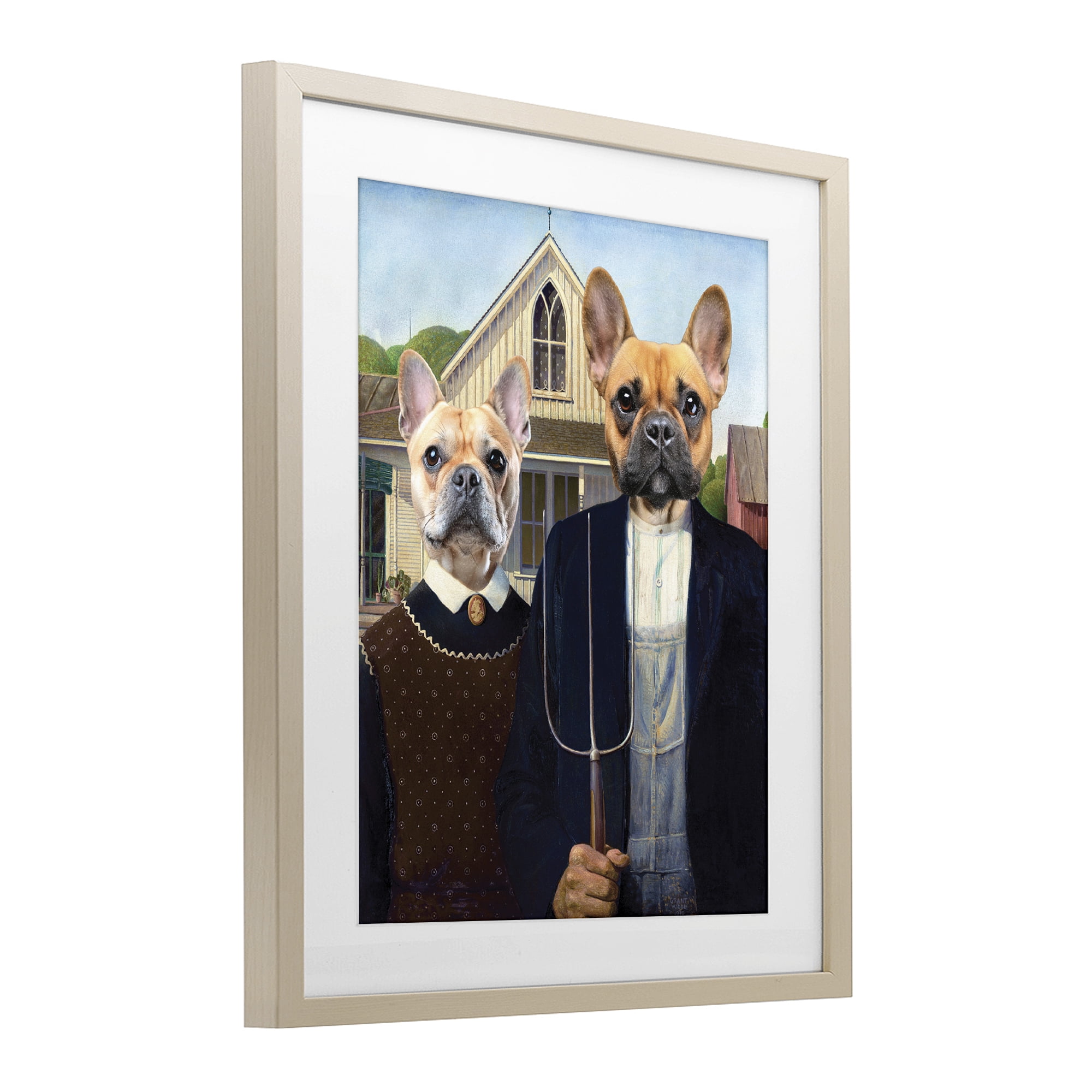 Stupell Industries French Bulldogs Iconic Farmers Birch Framed Print Under Glass, design by Grotto Studios