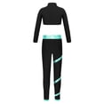 thumbnail image 2 of inlzdz Kids Girls 2 Piece Dance Sports Suit Long Sleeve Mock Neck Crop Top with Skating Pants Blue Green 16, 2 of 5