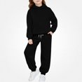 thumbnail image 3 of DJDLJWCJ Girls 2 Piece Outfit Set Solid Color Long Sleeve Pullover Hoodie and Elastic Waist Jogger Sweatpants Set Black Size 8, 3 of 9