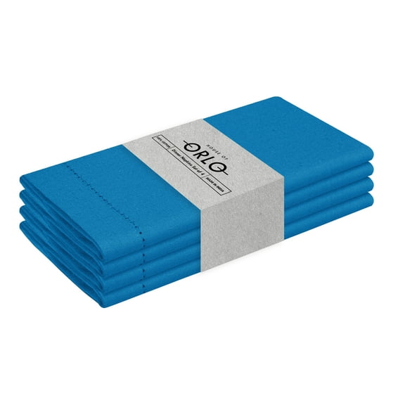 House of Orlo Hemstitched Cotton Napkins, 4 Pack, 18"x18", Turquoise Blue