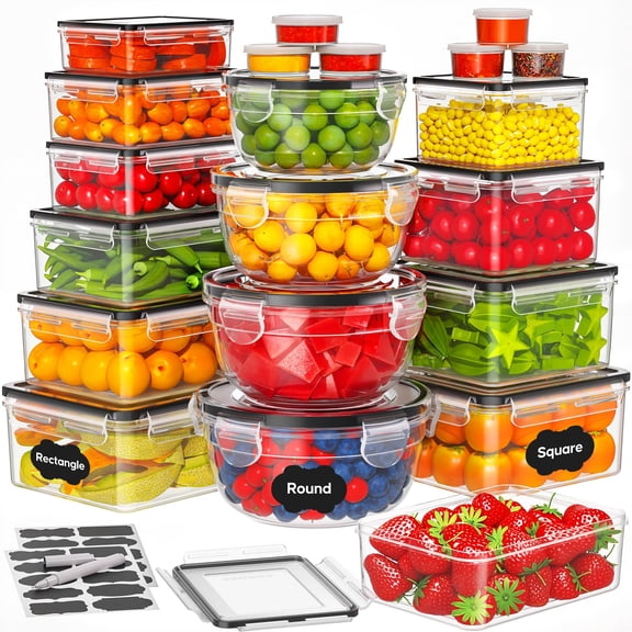 42 PCS Reusable Plastic Storage Containers with Lids, BPA-Free Leakproof Airtight Meal Prep Containers for Kitchen Organization, Clear