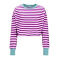 thumbnail image 4 of BLVB Womens Long Sleeve Cropped Tops Striped Color Block Crewneck Fall Shirts Loose Casual Blouse Tee, 4 of 5