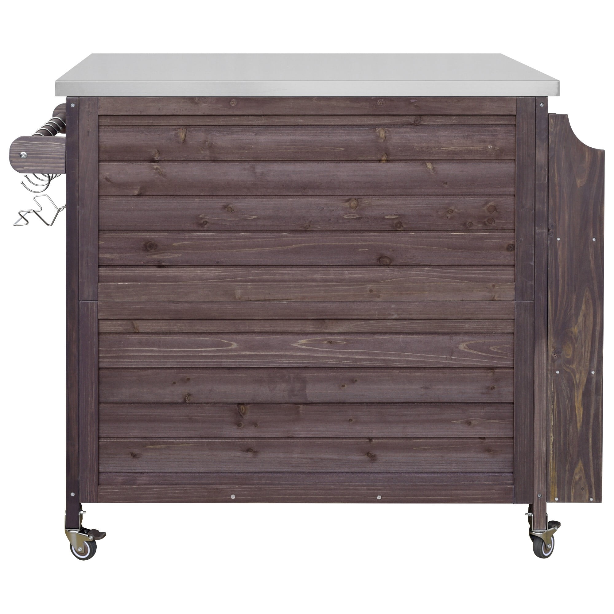 AENKYO 42" Outdoor Kitchen Island, Rolling Grill Cart with Stainless Steel Top, BBQ Prep Table with Cabinet, Brown