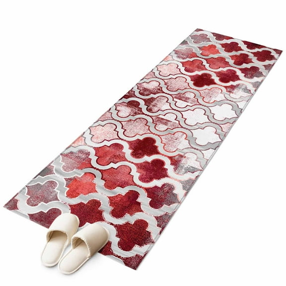 Red Morocco Runner Rug 2x6 FT,Non Slip Hallway Carpet,Rustic Country Smear Street Mottled Art Washable Soft Floor Carpet Non-Shedding Throw Runner Carpet Long Rug for Entryway Kitchen Bedside Door
