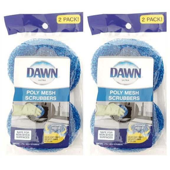 Dawn Scrubbers, Set of 4 Durable Non-Scratch Poly Mesh Scrubbers (2 Packages of 2 Scrubbers Each)