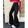 thumbnail image 5 of VBEWZET Kids High Waist Flare Cargo Pants, Elastic Waist Wide Leg Bootcut Trousers, Spring Summer Casual Pants for Girls Black 5-6 Years, 5 of 6