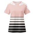 thumbnail image 4 of Camisas de Manga Corta para las Mujeres Impresión Cuello Redondo Suéter Encaje Camisa, Blusa de Verano Casual para las Mujeres, 4 of 5