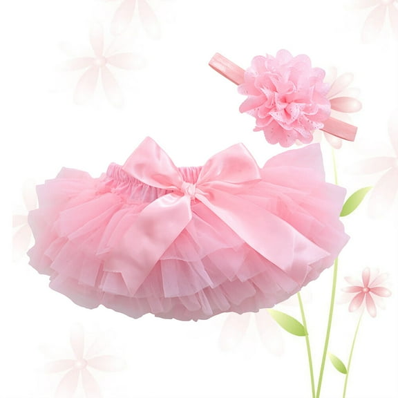 TAILTOSS 1Pcs Headdress with Pink Tutu Skirt for Newborn Toddlers Cake Smash Parties Durable Washable