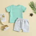 thumbnail image 4 of Sngxgn Baby Boy Summer Clothes Letter Contrast Short Sleeve T-shirt Top and Elastic Shorts 2 Pcs Set Toddler Infnat Outfit(Light Green,12-18 Months), 4 of 9