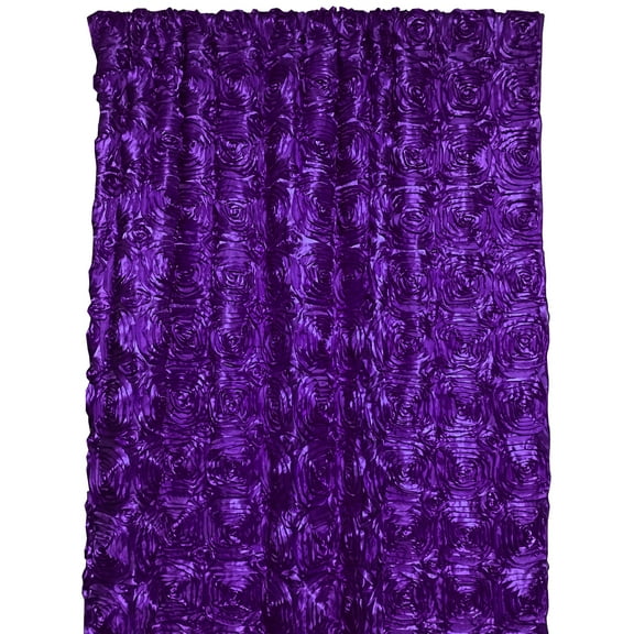 Satin Rosette 3D Pop up Flower Single Curtain Panel 54 Inch Wide Purple
