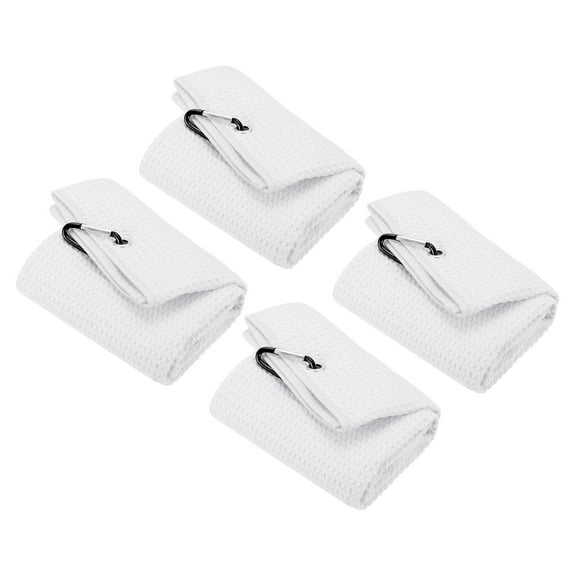 Uxcell 20"x16" Golf Towels Tri Fold Waffle Pattern Towels Soft Fiber with D Clip White 4 Pack
