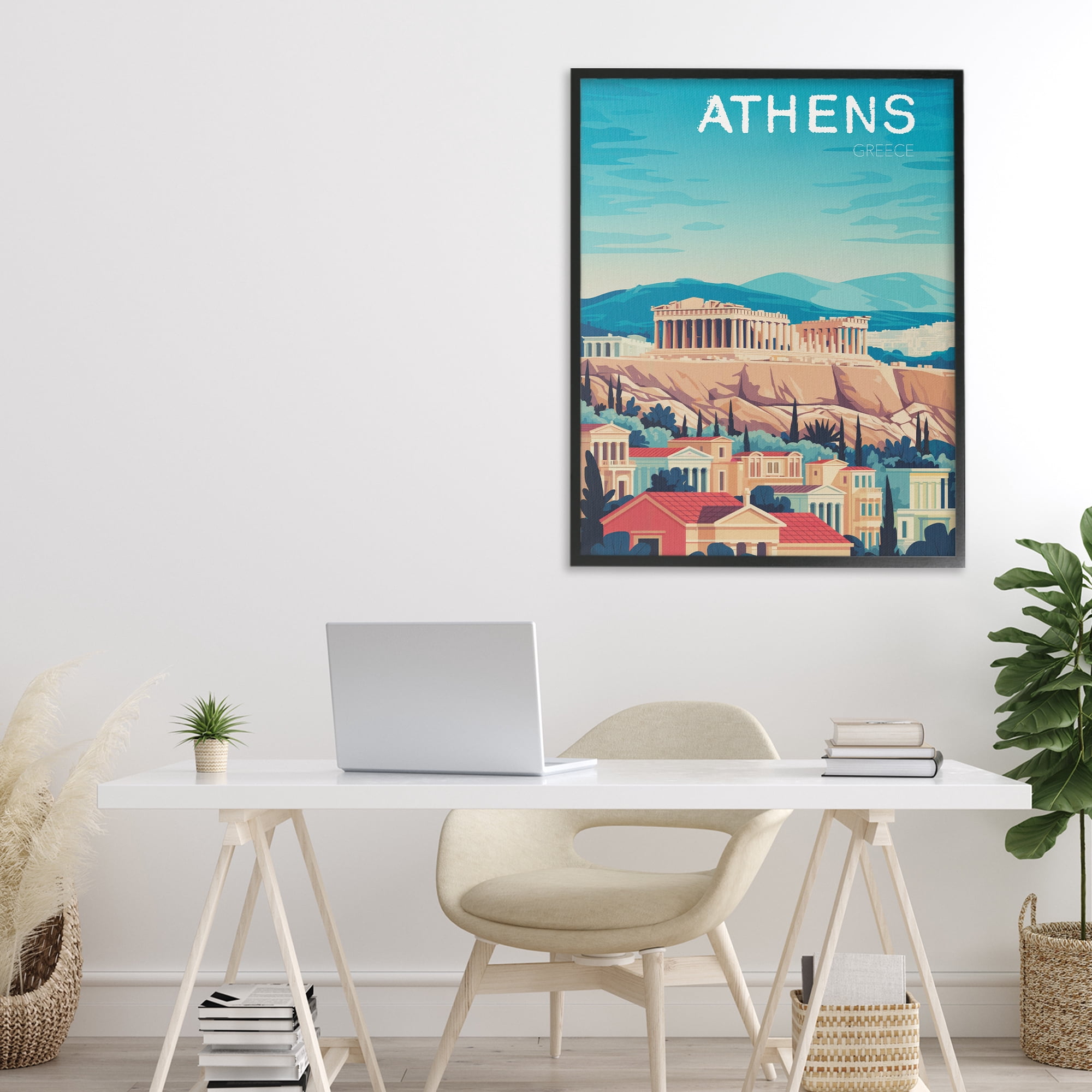 Stupell Industries Athens Topography Cityscape Black Framed Giclee Art, design by Andreas Magnusson