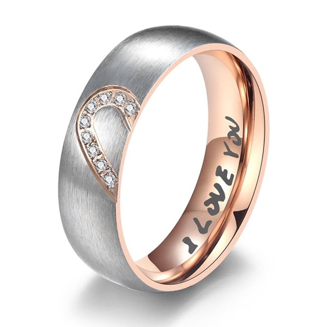 Anillo de compromiso de pareja con forma de corazón de acero inoxidable, anillo de cola de pareja con diamantes incrustados