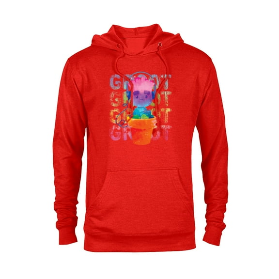 Marvel Groot Headphones & Flowerpot Rainbow Colors - Pullover Hoodie for Adults - Customized-Red