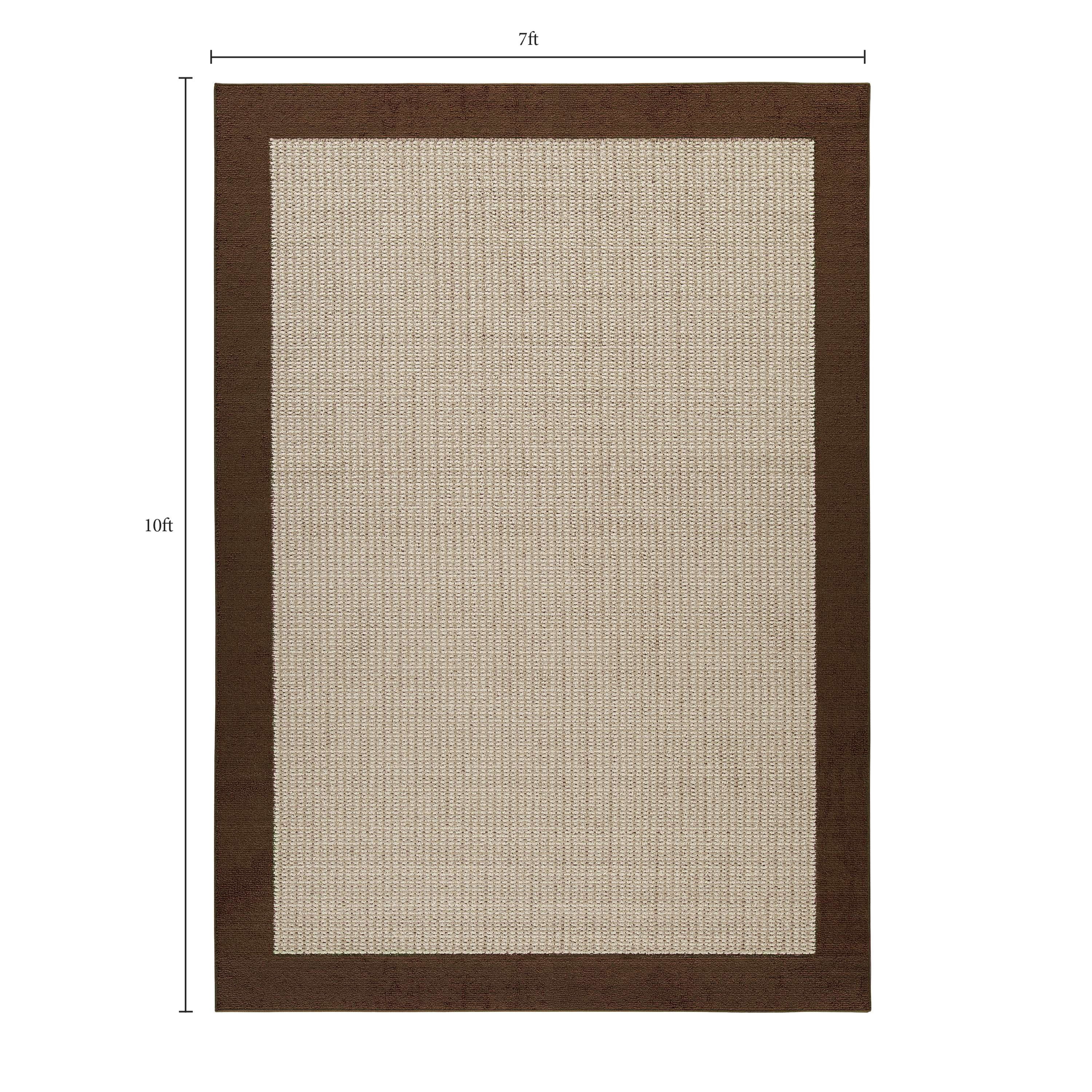 Mainstays Farmhouse Faux Sisal Olefin Brown Border Indoor Living Room Area Rug, 7' x 10'