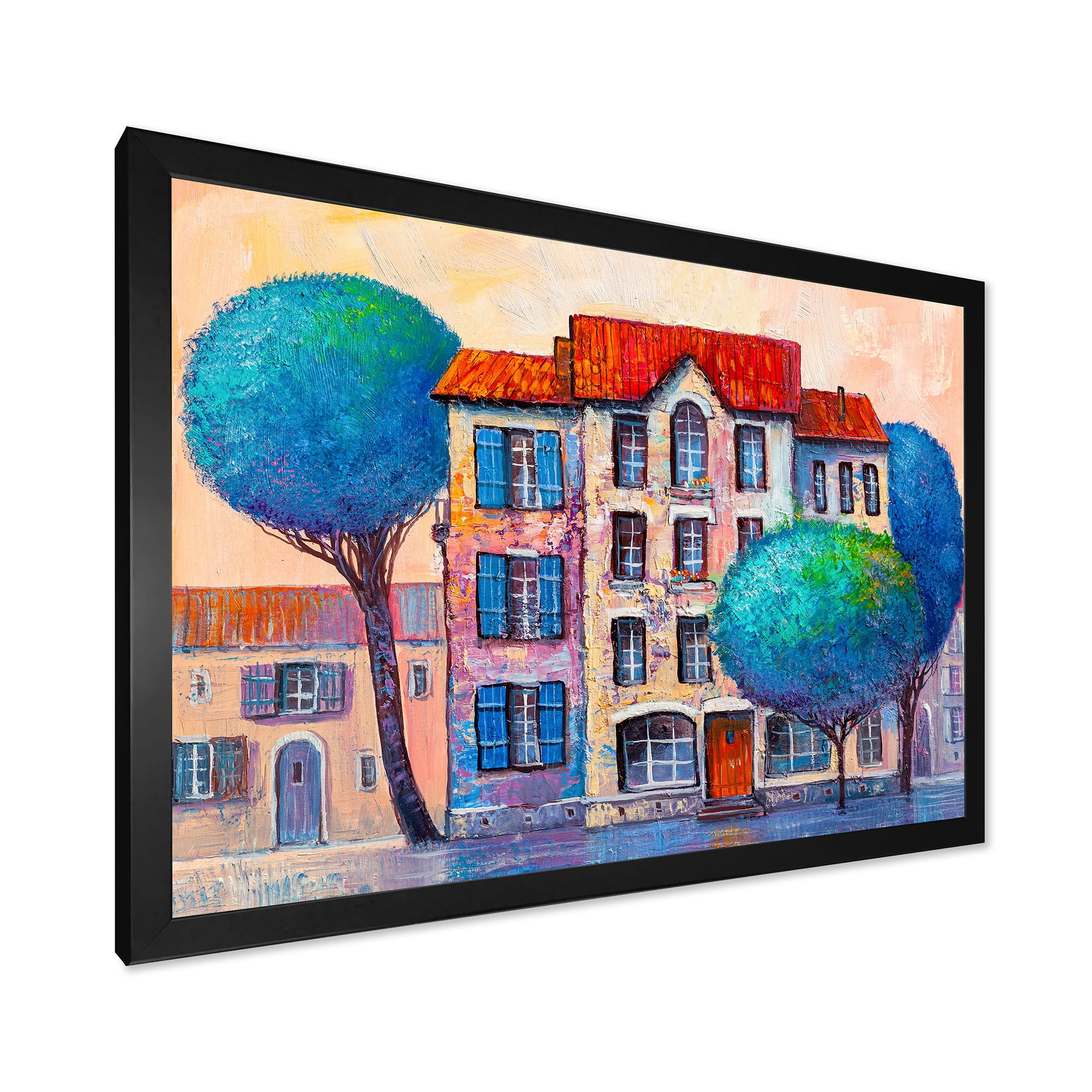 Designart 'Colorful Autumn Trees and A House With Red Roof' Modern Framed Art Print