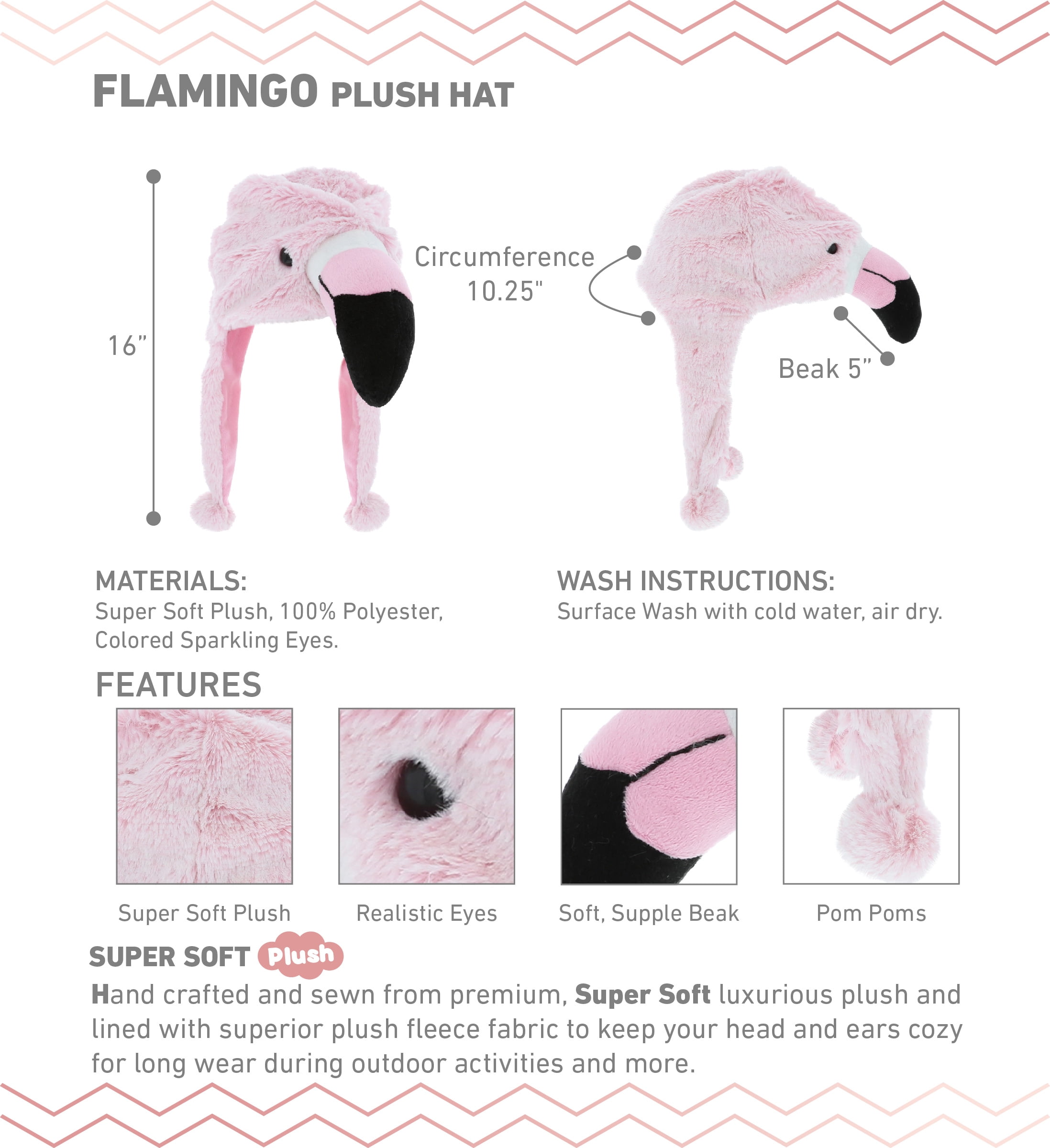 DolliBu Pink Flamingo Plush Hat - Cute Tropical Bird Flamingo Costume Funny Hat with Ear Flaps with Cozy Fleece, Novelty Hats for Kids, Teens, and Adults - One Size
