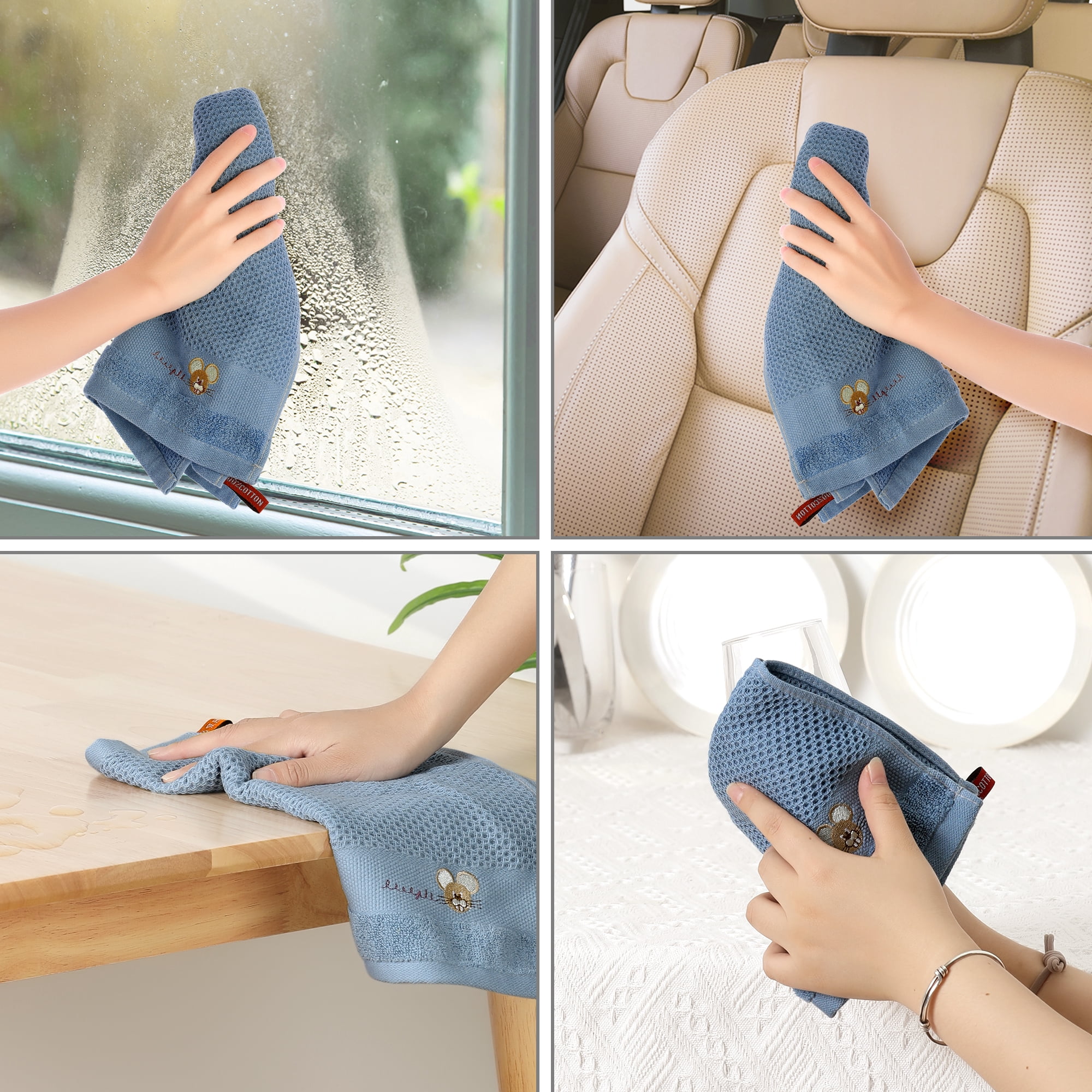 REGALWOVEN Cotton Cleaning Cloth, 6 Pack Cleaning Rag Solid Kitchen Towels for Dish Drying Washing Lint Free Rags Blue 14' x 28'