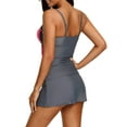 thumbnail image 2 of Women Ruched Color Block Tankini Swimwear with Skirted Swim Bottom Two Pieces Swimsuit, 2 of 6