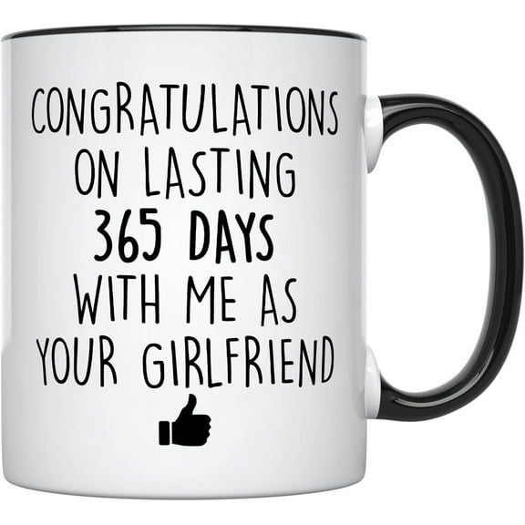 YouNique Designs 1 Year Anniversary Mug for Boyfriend, 11 Ounces, One Year Anniversary Cup for Boyfriend, First Anniversary Coffee Mug for Him, 1 Year Dating Anniversary Mug for Him (Black Handle)