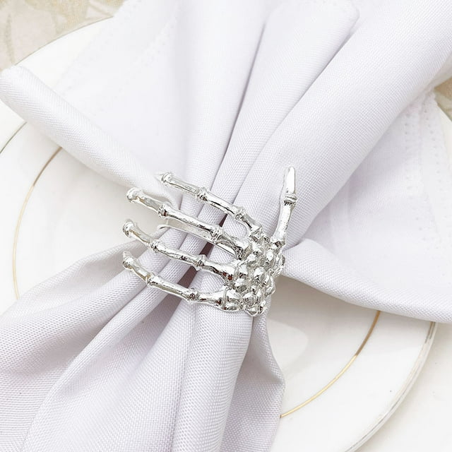 4pcs Skeleton Hand Halloween Napkin Rings Napkin Buckles Napkin Holders Halloween Party Favors Home Dining Table Decor (Sliver)