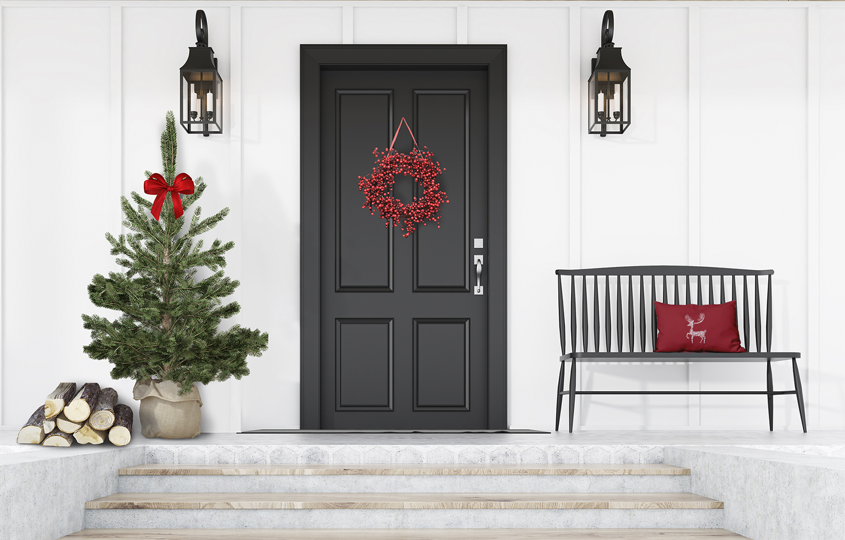 20" x 14" Simply Daisy Fancy Holiday Reindeer Polyester Indoor/Outdoor Pillow, Muted Red (1 Count)