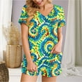 thumbnail image 5 of 2 Piece Pajamas Sets for Women Summer Tie-dye Outfits Short Sleeve Pleated V Neck Top and Shorts Set lounge Homewear (XL, Green), 5 of 5
