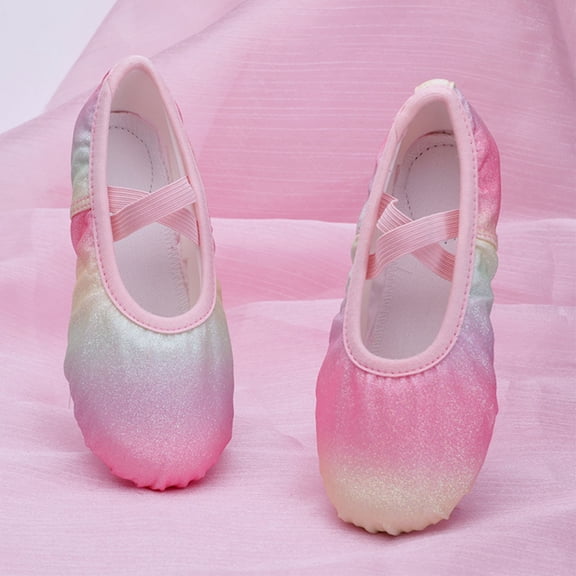 CUZIBR Toddler Girls Ballet Shoes Gleaming Glitter Anti- Dance Sneakers Gradient Color Elastic Laces Performances Training Soft Soled Slipper Dancewear Cozy Footwear,Multicolour,2.5-3 Years