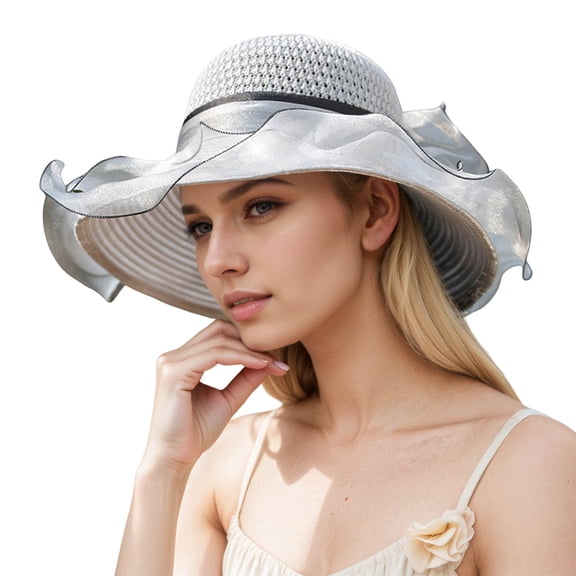 HNMKIU Elegant Women's Summer Beret Sun Hat with Wide Brim for Sophisticated Style and Grey,M
