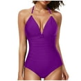 thumbnail image 2 of QUNYINEY Womens Swimsuits One Piece Spaghetti Straps V Neck Solid Bathing Suit Tummy Control High Waisted Swimwear, 2 of 4
