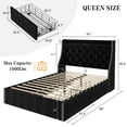 thumbnail image 3 of King Size Bed Frame with Adjustable Headboard, Upholstered Platform Bed Frame with Wooden Slats Support, No Box Spring Needed, Non-Slip, Noise-Free, Easy Assembly, Black, 3 of 9