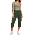 thumbnail image 3 of Horkkom Capri Cargo Pants for Women Button Zip Elastic Waist Pants Outdoor Casual Hiking Pants with Pockets L, 3 of 8
