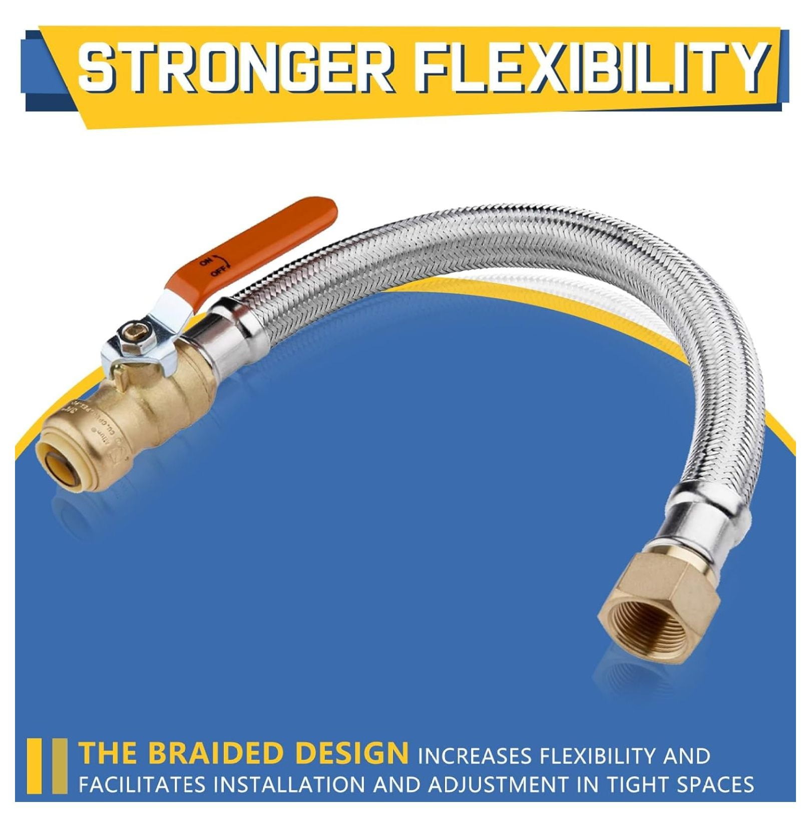 5-Pack Stainless Steel Braided Flexible Water Heater Connector,1/2 Inch Push-fit x 3/4 Inch FIP,15-Inch Length Hose(HOSE036-5Pack)